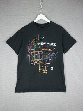 New York Subway MTA Train Station Black Vintage Tee Mens Medium